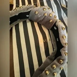 Lele Sadoughi grey velour and gold round studded embellishments. Lele Sadoughi | Accessories | Lele Sadoughi Grey With Gold  main image 3